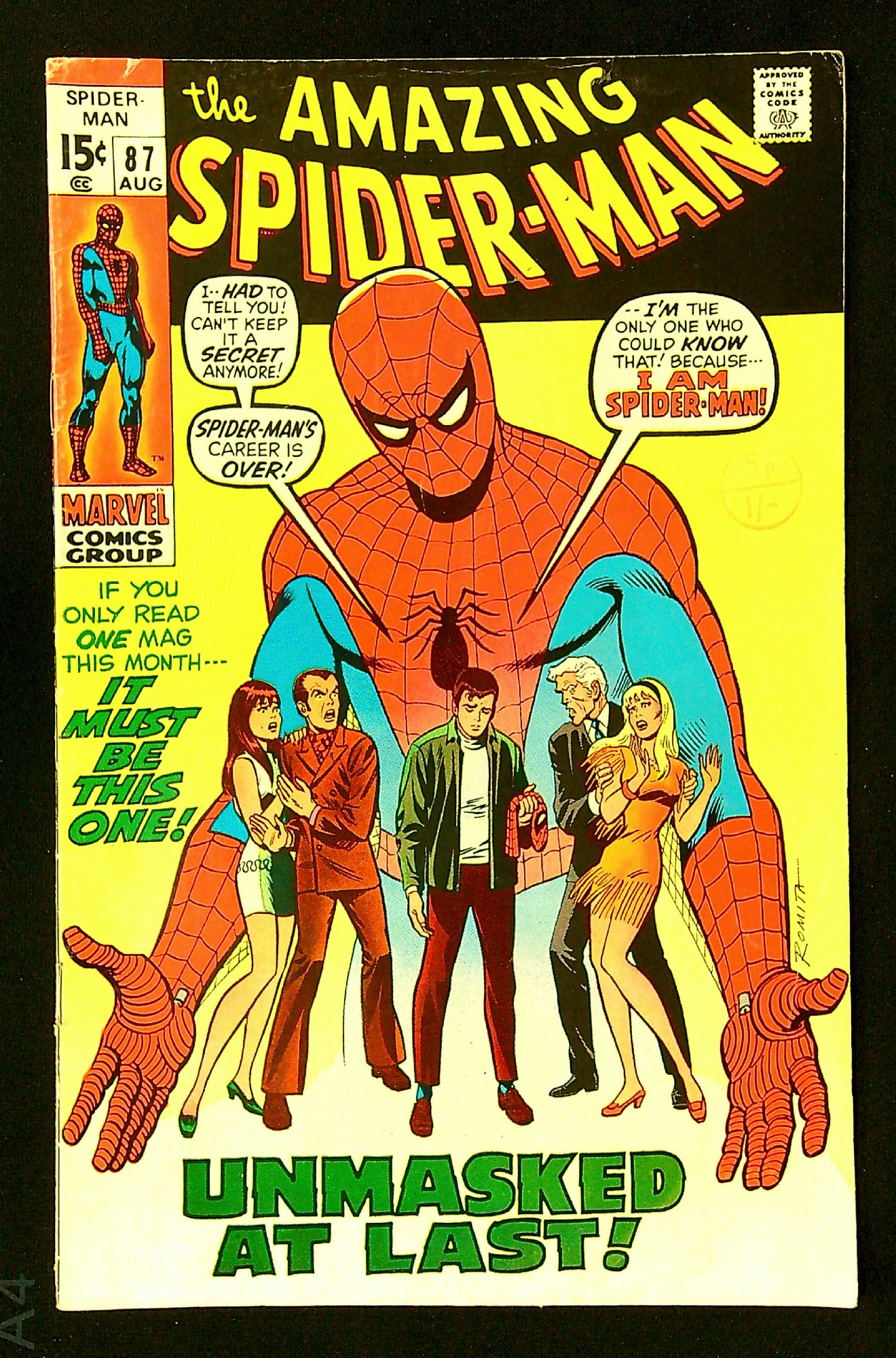 ACTUAL SCAN OF COMIC!<br>Distribution Stamp on Cover - See Scan Cover of Amazing Spider-Man (Vol 1) #87. One of 250,000 Vintage American Comics on sale from Krypton!