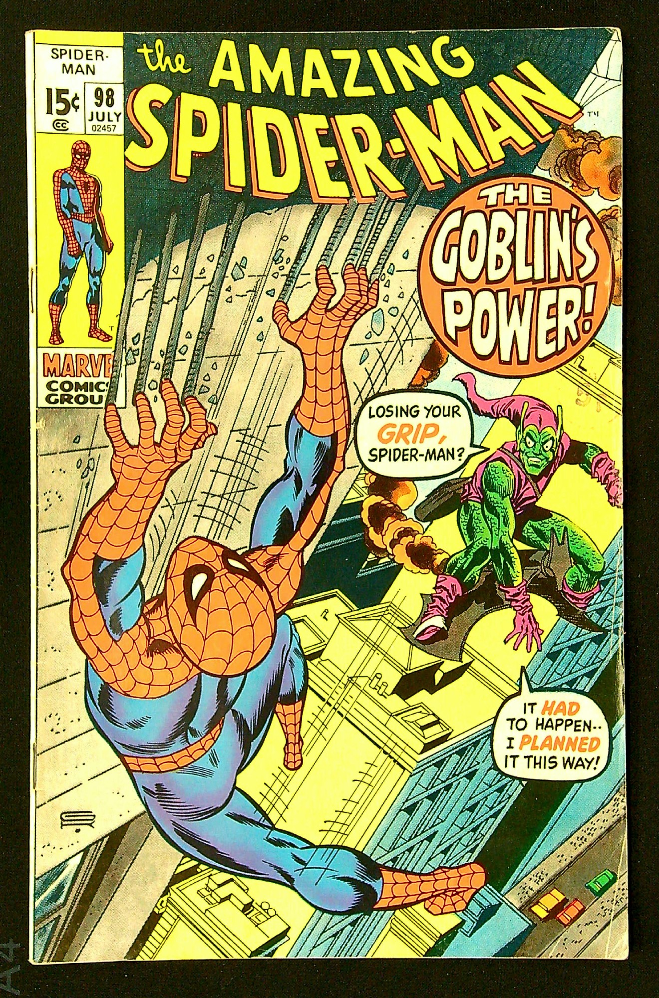 ACTUAL SCAN OF COMIC!<br>Distribution Stamp on Cover - See Scan Cover of Amazing Spider-Man (Vol 1) #98. One of 250,000 Vintage American Comics on sale from Krypton!